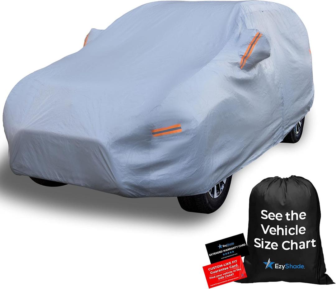 EzyShade 10-Layer SUV Car Cover Waterproof All Weather. See Vehicle Size-Chart for Accurate Fit. Outdoor Full Exterior Covers for Automobiles Heavy Duty Tarp Jeep Rav4 CRV. Size S3 (See SizeChart) (S3 - see Vehicle Size Chart, Reflective)