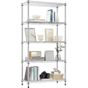 1250 lbs 5 Tier Shelf Metal Storage Shelves Shelving Wire Rack Heavy Duty Closet Organizers for Garage Kitchen Bathroom Laundry Chrome 13.8" D x 29.5" W x 59.5" H