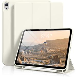 Aoub Case for iPad (A16) 11th Generation 11 Inch 2025, iPad 10th Generation 10.9 inch 2022 with Pencil Holder, Slim Lightweight Trifold Stand Smart Soft TPU Back Cover, Support Touch ID, Cream White