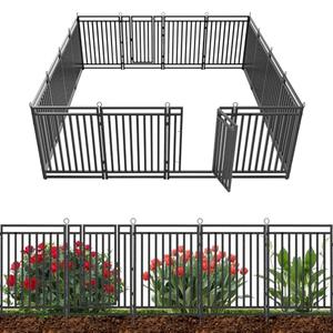Decorative Garden Fence Metal Dog Fence Outdoor, 30 (H) x 10ft (L), 4 Panels Heavy Duty Garden Fencing Animal Barrier for Patio & Flower Bed, Black-Silver