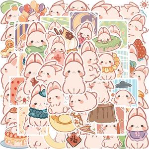 50 Pcs Kawaii Bunny Stickers, Pink Aesthetic Stickers for Water Bottle, Cute Vinyl Waterproof Decals for Laptop Scrapbooking Journaling Bicycle Car Phone for Teens Girls Kids Adult