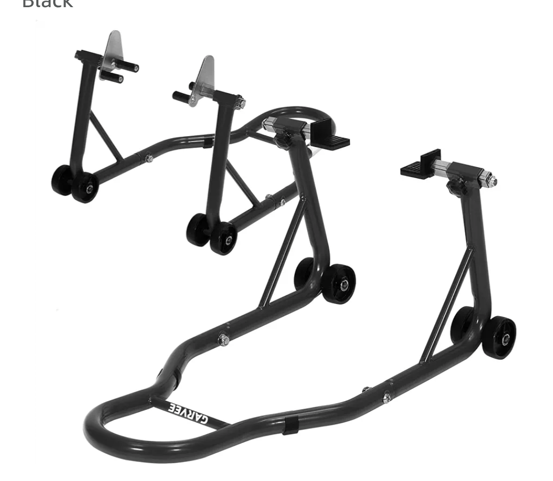 Garvee Motorcycle Stands Front and Rear, 900 LB Heavy Duty Front & Rear Wheel Lift Combo with Prong Adapters+L Adjustable Swingarm Spool, Universal Paddock Stands for Most Motorcycles, Black