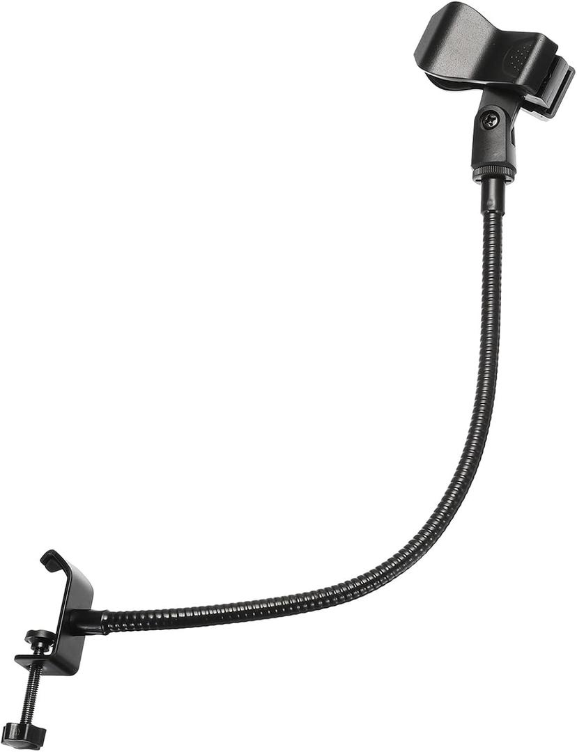 PATIKIL 18.5" Gooseneck Desk Mic Stand, Flexible Arm Desktop Microphone Stand with Clip, 3/8" to 5/8" Microphone Spring Clip for Singing Speech, Black