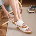 GPOS Womens Slides with Memory Foam Soft Cushioned Cozy House Slippers for Woman Comfy Open Toe Ladies Sandals Leather Slip on Bedroom Shoes Plantar Fasciitis Indoor Outdoor (White)