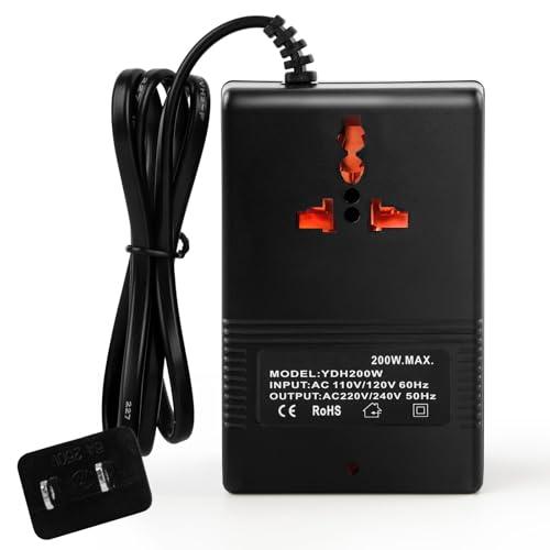 Voltage Transformer Power Converter (110V to 220V) Circuit Breaker Protection Voltage Conversion Protection, Suitable for Household, Travel, RV, Camping (Black -200w)