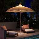 LAUSAINT HOME 9ft Pagoda Patio Umbrella with LED Lights, Petal Shape Canopy, Pool Umbrella Outdoor Patio for Table Deck Market with Push Button Tilt & Easy Crank (Gradient Pink-Orange, LED)