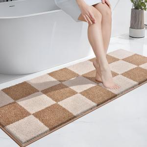 PURRUGS Bathroom Rug Non-Slip Machine Washable 24" x 60", Super Absorbent and Quick-Dry Bath Mat, Extra Soft and Plush Bath Rug for Shower, Bathtub and Sink, Beige & Grayish Brown