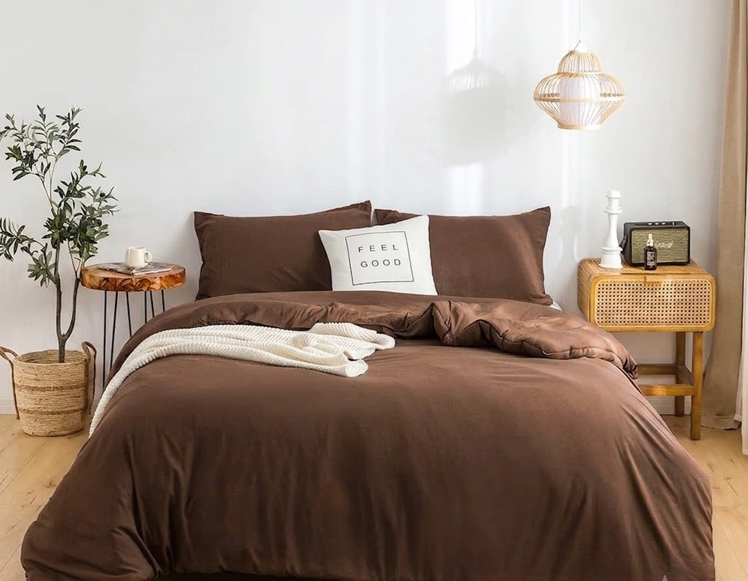 COTTEBED Silky Soft Queen Size Comforter Sets 3 Pieces Blanket Down Comforter with Pillowshams, Lightweight All Season, Washed Polycotton Microfiber for Full Queen Sized Bed, Brown