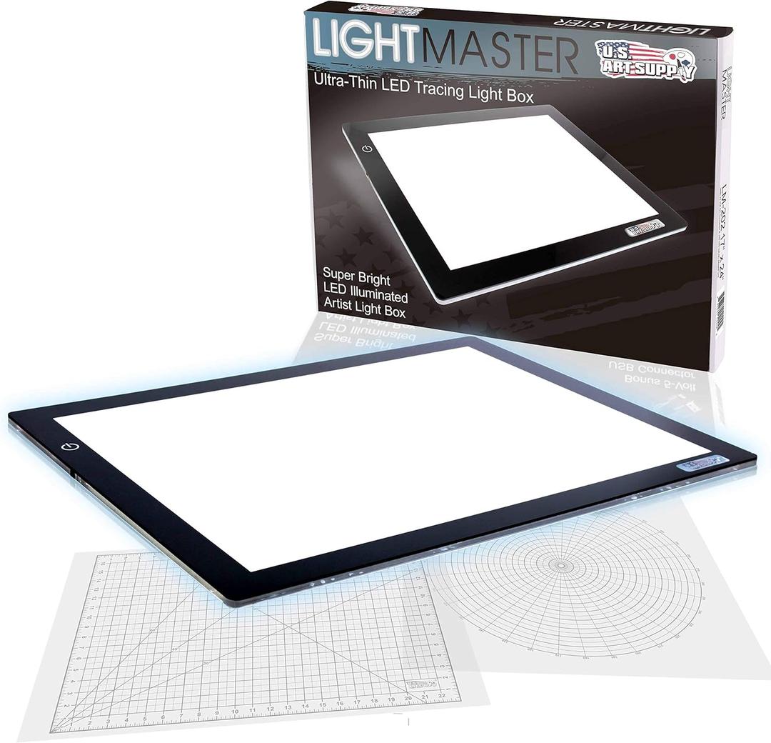U.S. Art Supply Lightmaster 17"x24" (A2) LED Lightbox Board - 32.5" Diagonal, Ultra-Thin, Dimmable Light Pad - Measuring Grid & Protractor Included - 110V, Flicker-Free, Portable, 50,000 Hour LEDs