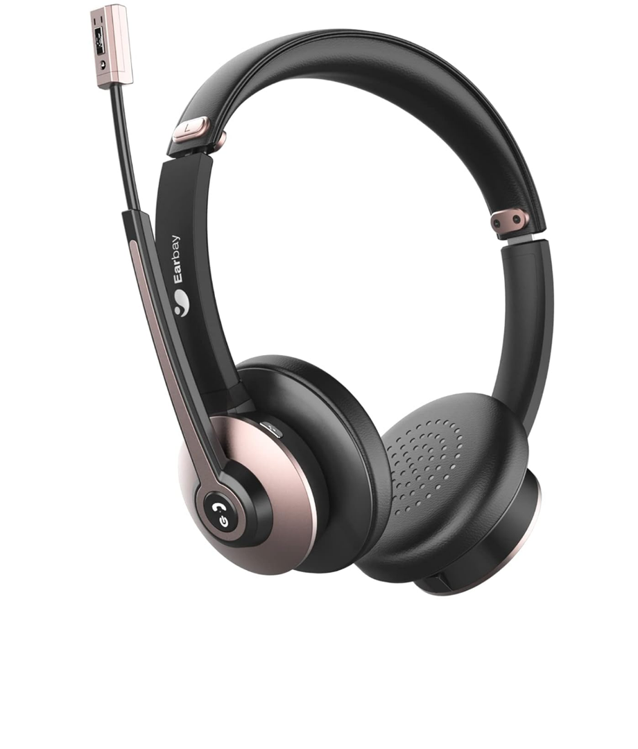 Earbay Wireless Headset, Bluetooth Headsets with Microphone Noise Cancelling, On Ear Headphones with Mic Mute, Handsfree PC Headsets for Zoom/Ms Teams/Skype/Dual Connect/Laptop/iPhone/Tablet