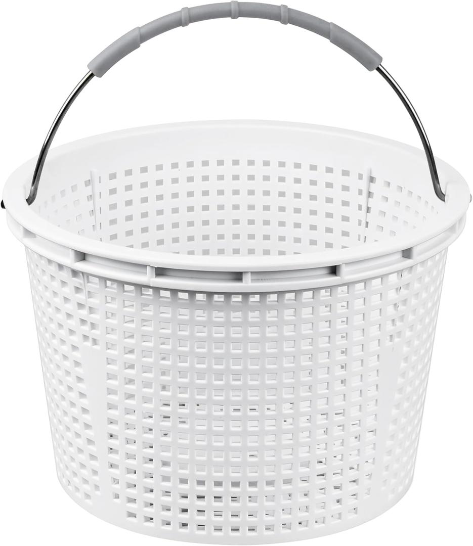 8" Pool Skimmer Basket Replacement for Pentair U-3 & Hayward SP1070 | Heavy-Duty Inground Pool Basket with Weighted Metal Base & 316 Stainless Steel Handle