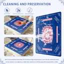 American Mahjong Mat 31"x31" with Rule- Professional Noise Reducing Rubber Dominoes Table Game Mat with Chinese Characters, Non-Slip Base & Velvet Bag - for Cards&Board Game Bule (Blue)