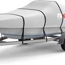 Trailerable Boat Cover, 17'- 19' Heavy Duty 600D Waterproof Tarp Covers with Storage Bag, Marine Grade Polyester Canvas, Fits 17-19ft Bass Boat, V-Hull, Tri-Hull, Runabout Bowrider Boat (Silver) (17'-19' L X 96" Beam Width)