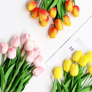 Jexine 100 Pcs Artificial Real Touch Tulips Fake Artificial Tulip Flower Bulk Bouquet with Stem for Table Centerpieces Wedding Bridal Easter Mother's Day Garden Home Decor, 13.4'', Multicolor