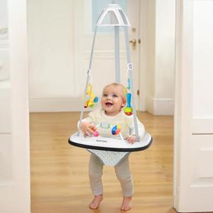 Slevoo Baby Jumper, Baby Door Jumper with Bumper, Play Tray and Two Jingle Rattles
