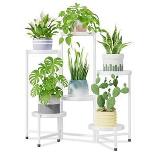 iDavosic.ly 6 Tier Large Plant Stand Indoor with 10 Inch Wide Tray, Tiered Corner Metal Outdoor Flower Display Holder Shelf, Folding Tall Rack for Patio Porch Living Room, White