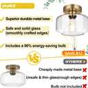 Lynnoland Industrial Semi Flush Mount Ceiling Light Brass, 800 Lumen LED Bulb Included, Clear Glass Shade Ceiling Light Fixture, Light Fixture for Hallway Bathroom Bedroom, Vintage Hanging Lighting