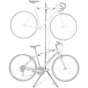 Delta Cycle Two Bike Gravity Pole Stand Garage, 2 Bike Storage Rack, No Drilling Required, Fully Adjustable Vertical Bike Rack for Any Style Bicycle, Leaning Wall Bike Rack Holds Up to 60 lbs