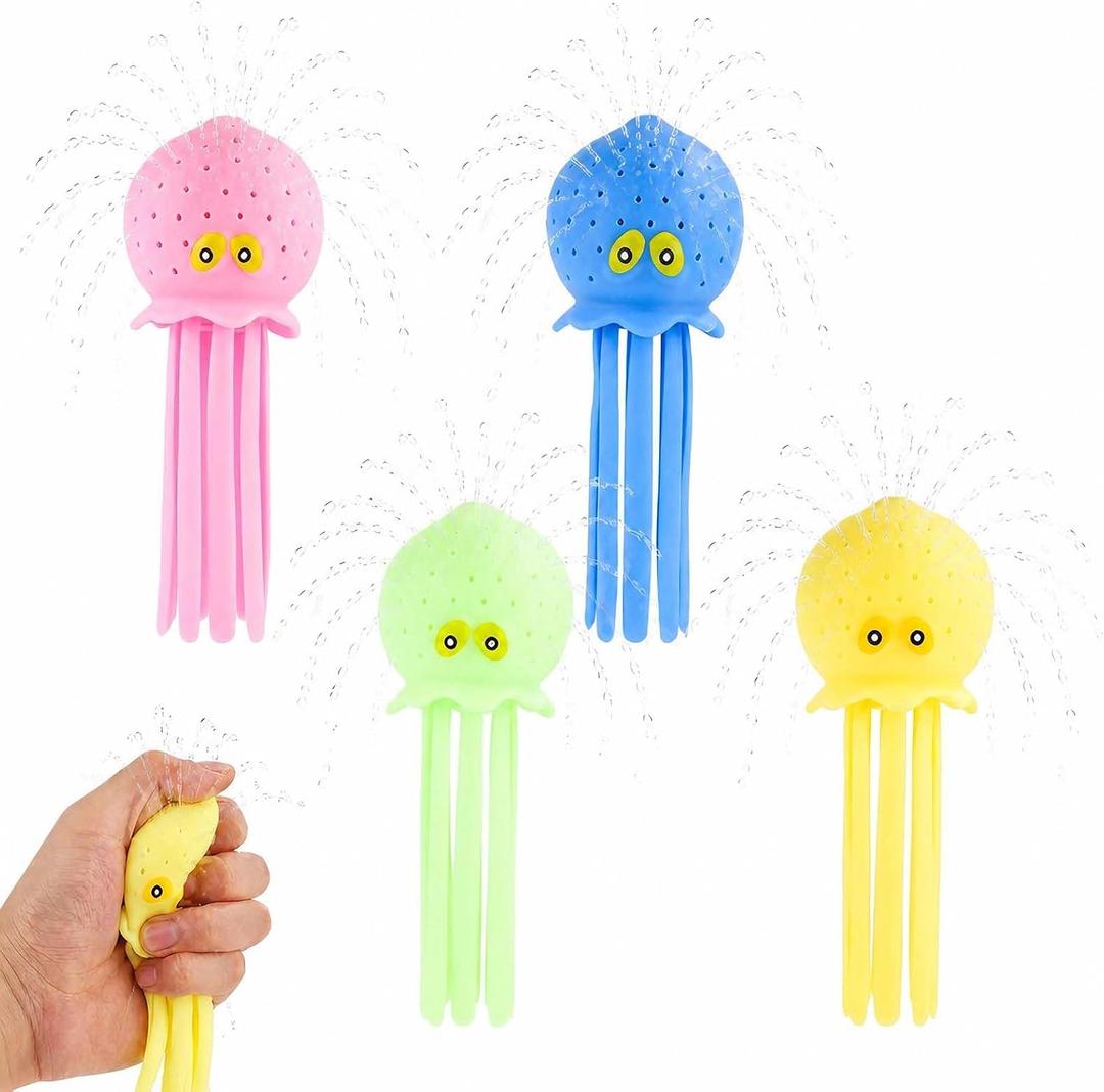 4pcs Octopus Water Balls, Multicolored Octopus Floating Pool Toys for Kids, Soft Sensory Octopus Bath Splash Toys for Swimming Pool, Beach, Bag Fillers, Party Favors, Summer, Medium