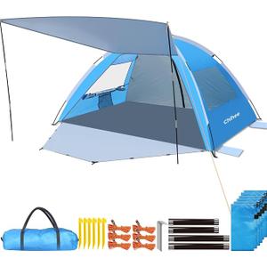 Chihee Beach Tent Camping Sun Shelter for 2-3 Person with UV Protection Silver-Coated Fabric Breathable Mesh Extra Sandbags Porch 2 Entrances,Lightweight Easy Setup Portable Beach Shade Canopy Cabana