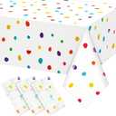 Mindsoft 3 Pcs Colorful Painted Dots Tablecloth Disposable Rainbow Cream Polka Dot Tablecloth Modern Art Table Cover for Picnic Wedding Birthday Tea Party Decoration