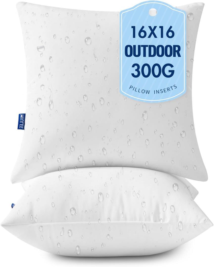 MIULEE 16x16 Outdoor Pillows,Set of 2 Throw Pillows Waterproof,Soft Support Throw Inserts Decorative Water Resistant for Patio Furniture and Garden