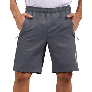 Mens Shorts Waterproof Quick Dry Slim Fit Athletic Running Gym Training Zipper Pockets for Basketball Tennis (Gray, XL)