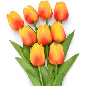 2 x 10pcs Yellow Mixed Red Artificial Flowers Fake Tulips 13" Silk Flower for Home Kitchen Wedding Decor Bouquet Decorations Office Floral Arrangements