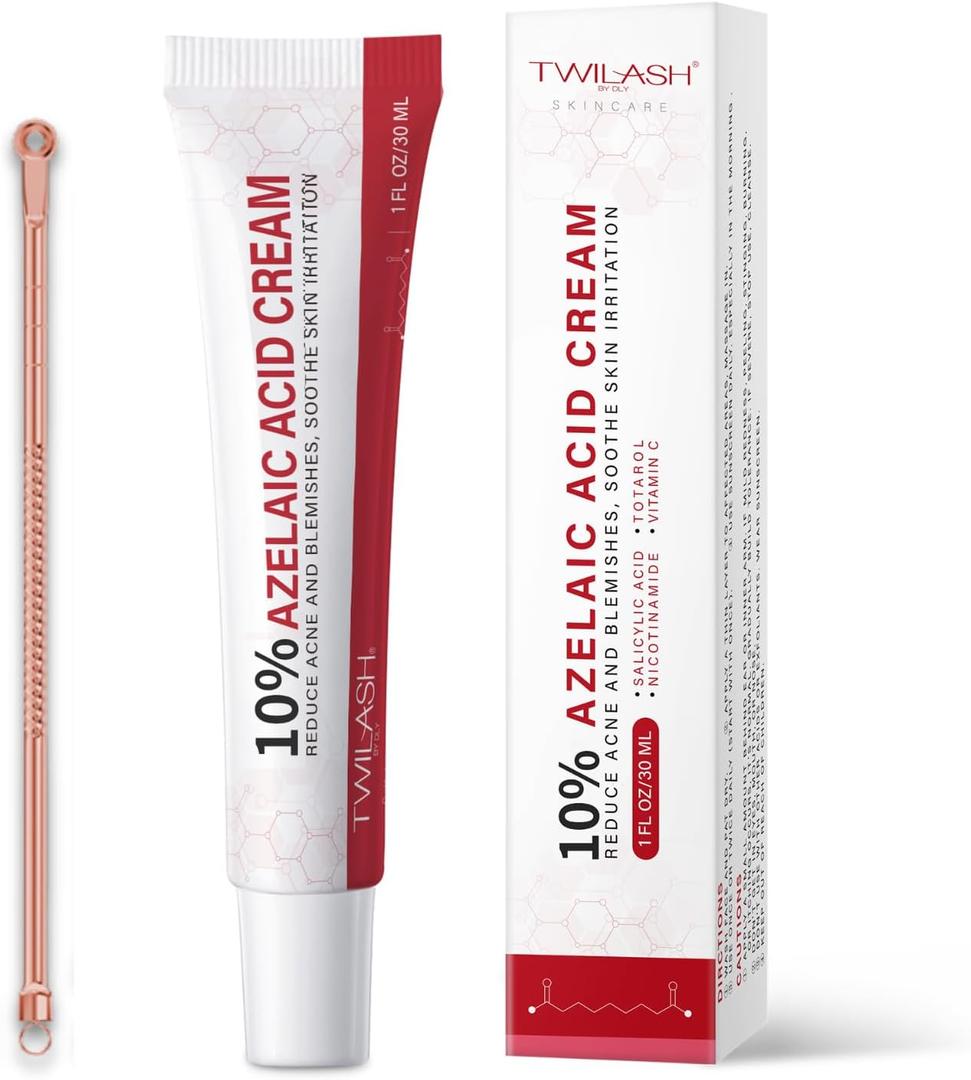 10% Azelaic Acid Cream with Pimple Popper Tool  Clear Acne & Soothe Skin Irritation  Gentle & Effective Formula for Blemish Control, Redness Relief  1 fl oz / 30 ml (10%)