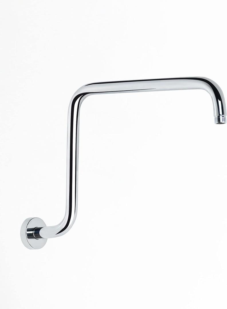 PHASAT S Shaped Shower Arm with Flange, High Rise Shower Head Extension Arm Chrome, PU9D02 (Round)