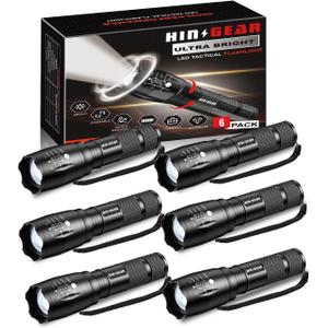 1 Mode Flashlights 6 Pack, Bright Zoomable LED Tactical Flashlight High Lumens, Water Resistant Portable Pocket Flash Light for Emergency, Camping Essentials, Gift - SL2000 (Black)