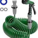 3/8" Lightweight Coil Garden Hose 50 FT, EVA Flexible Curly Water Pipes with 6-Pattern Spray Nozzle for Boat, Greenhouse, Yard, Patio, Green (50FT)
