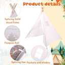 Windyun 6 Pcs Kids Teepee Tent Foldable Washable Indoor Outdoor for Boys Girls Toddler Boho Sleepovers Birthday Pajama Party Spa Supplies(63 Inch,White)