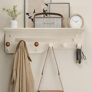 Nolbiph Coat Rack Wall Mount with Shelf, Wall Hooks with Storage, Towel Racks for Bathroom, Shelf with Hooks for Entryway, Living Room, Bedroom, Modern Design (01-Cream White/6Hooks(17"))