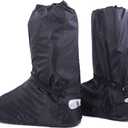 Hilitchi Black Men Waterproof Rainstorm Rainy Day Rain Suit Raingear Motorcycle Outdoor Protective Gear Rain Boot Shoe Cover Zipper US 10-11 Euro 44-45 Black