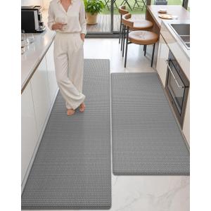 Color&Geometry Wide Kitchen Floor Mat 24x59+24x87 Anti Fatigue 2PCs, Grey | Water&Oil Proof, Anti Slip, For Comfort Standing In Office/Kitchen/Laundry Room, Ideal For Busy Homes/Large Kitchen