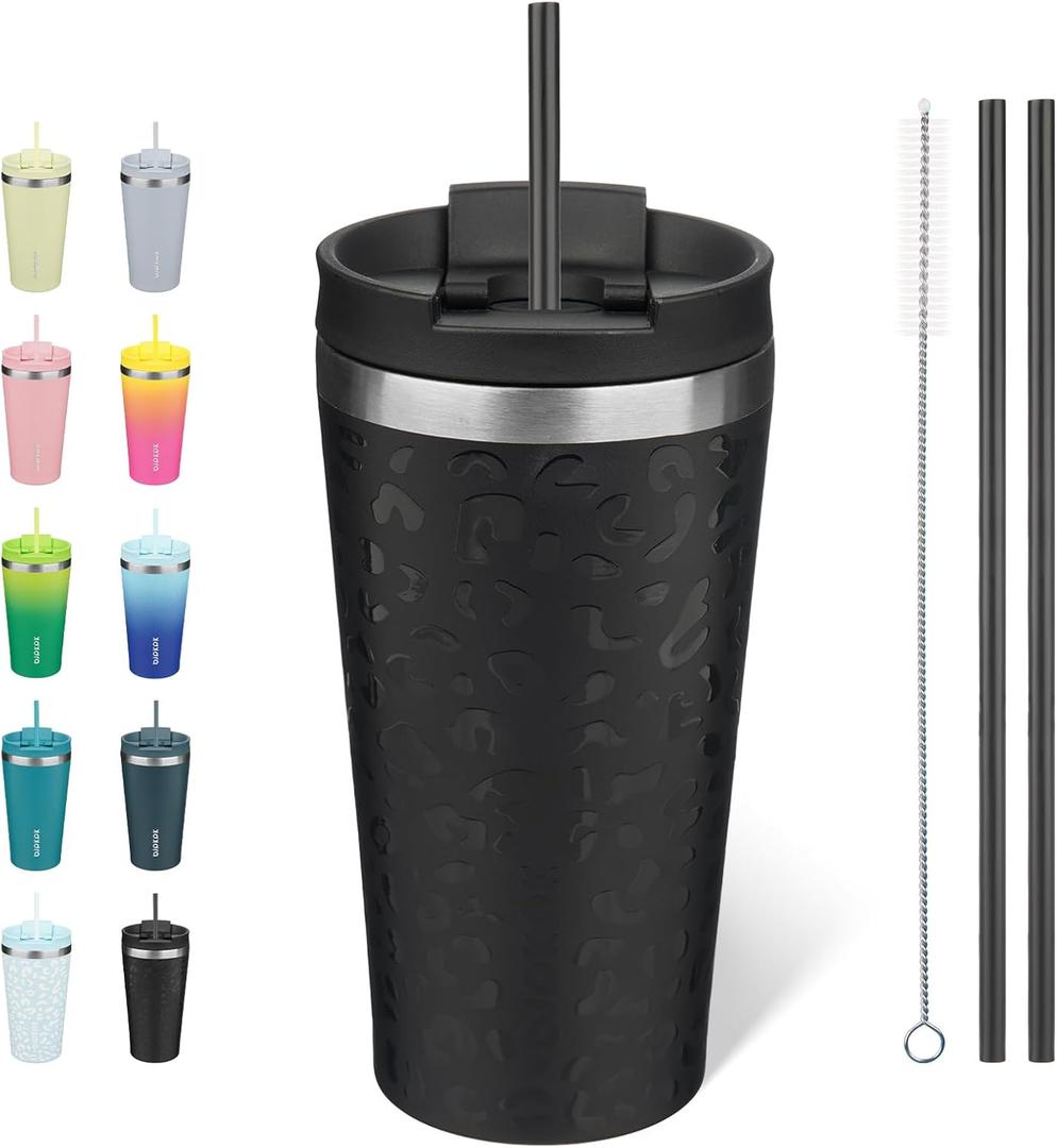 BJPKPK 18oz Insulated Tumbler With lid And Straw Stainless Steel Tumblers Travel Coffee Mug Reusable Thermal Cup, Black
