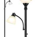 Torchiere Floor Lamps for Living Room, 71" Tall Standing Lamp with Thick Glass Shade, Metal Pole & Heavy Base, Vintage Corner Lamp with Reading Light Home Decor for Bedroom Office, 3CCT Bulb Included (2-Head)