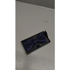 RBOCOTT Paisley Bow Tie and Pocket Sqaure Set with Lapel Pin and Cufflinks for Men (Navy Blue)