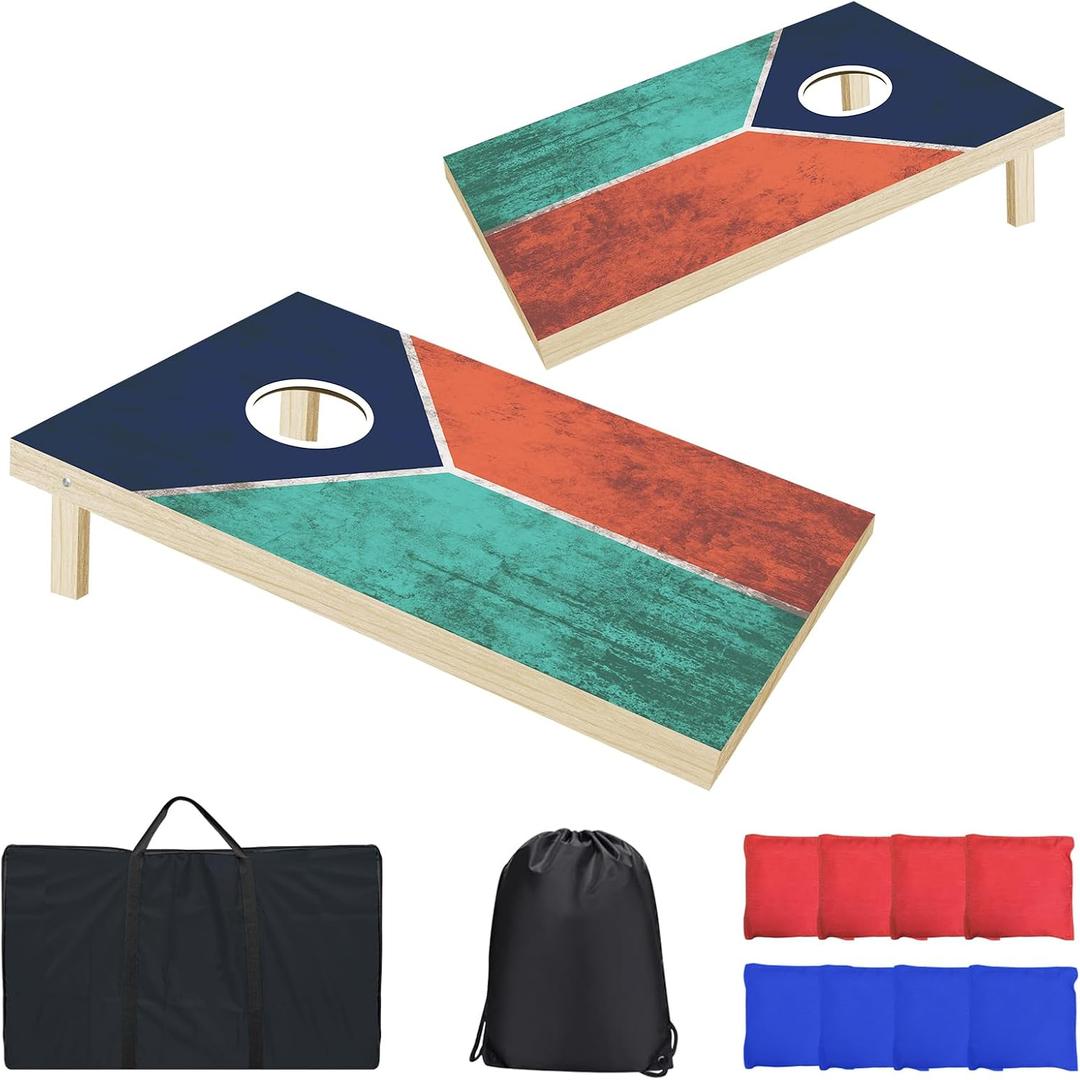 Feshir Cornhole Boards Set Regulation 4x2ft Solid Wood with 8 Bean Bags for Game