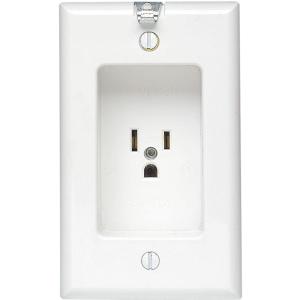 Leviton 15 Amp/125V 1 Gang Recessed Single Receptacle, Residential Grade, with Clock Hanger Hook, 688-W, White