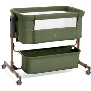 3 in 1 Baby Bassinet, Rocking Bassinet, Bedside Bassinet, 6-Height Adjustable, Bassinet Bedside Sleeper, Bedside Bassient for Baby with Comfy Mattress, Breathable Mesh, Large Storage Basket (Dark Green)