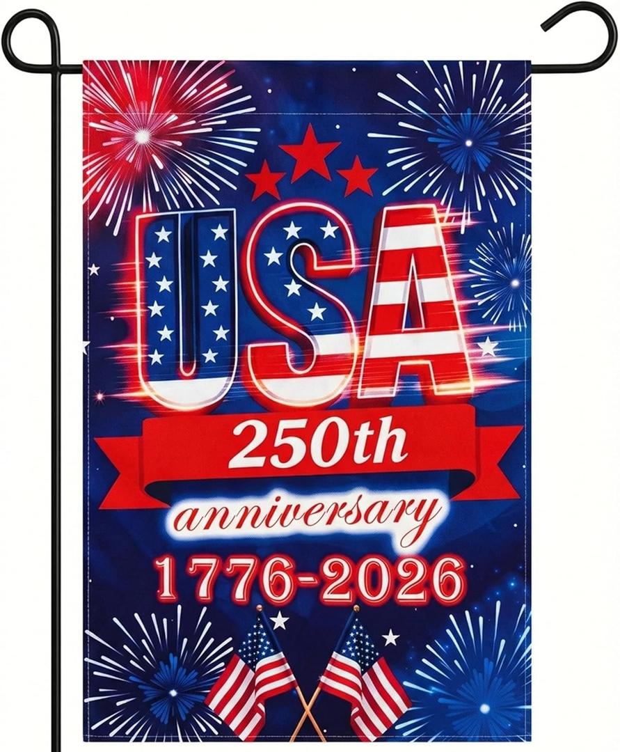 2 x 250 Anniversary USA Garden Flag - 250 Years of Freedom Double Sided 3-Ply American Patriotic Flags 1776-2026, UV Protection Fade Resistant 12x18 Inch Yard Flag Commemorative Merchandise for Outdoor Celebration