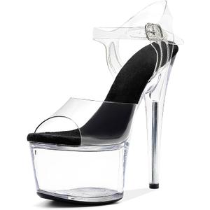WUXIN H&P Women's 7 Inch Clear Platform Heels - Ankle-Strap Sexy Pole Dance High Heel, Exotic Dancer Shoes Stiletto 17CM (6, Dark Black)