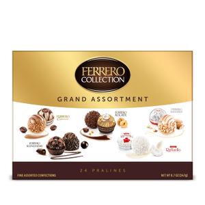 Ferrero Collection Chocolate Gift Box Grand Assortment, Hazelnut, Dark, Coconut, Almond, and Cappuccino Holiday Box of Chocolates Gifts, Christmas Candy, 24 Count, 8.7 oz