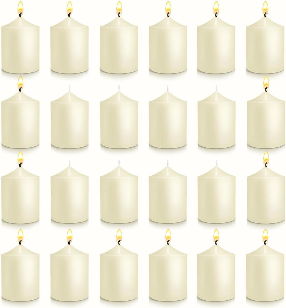 12 Hours Ivory Votive Candles, Unscented 2 inch Wax Candles for Wedding, Party, Holiday Spa & Home Decoration, 24 PacksOdorless, Smokeless, No Wax Dripping Candles