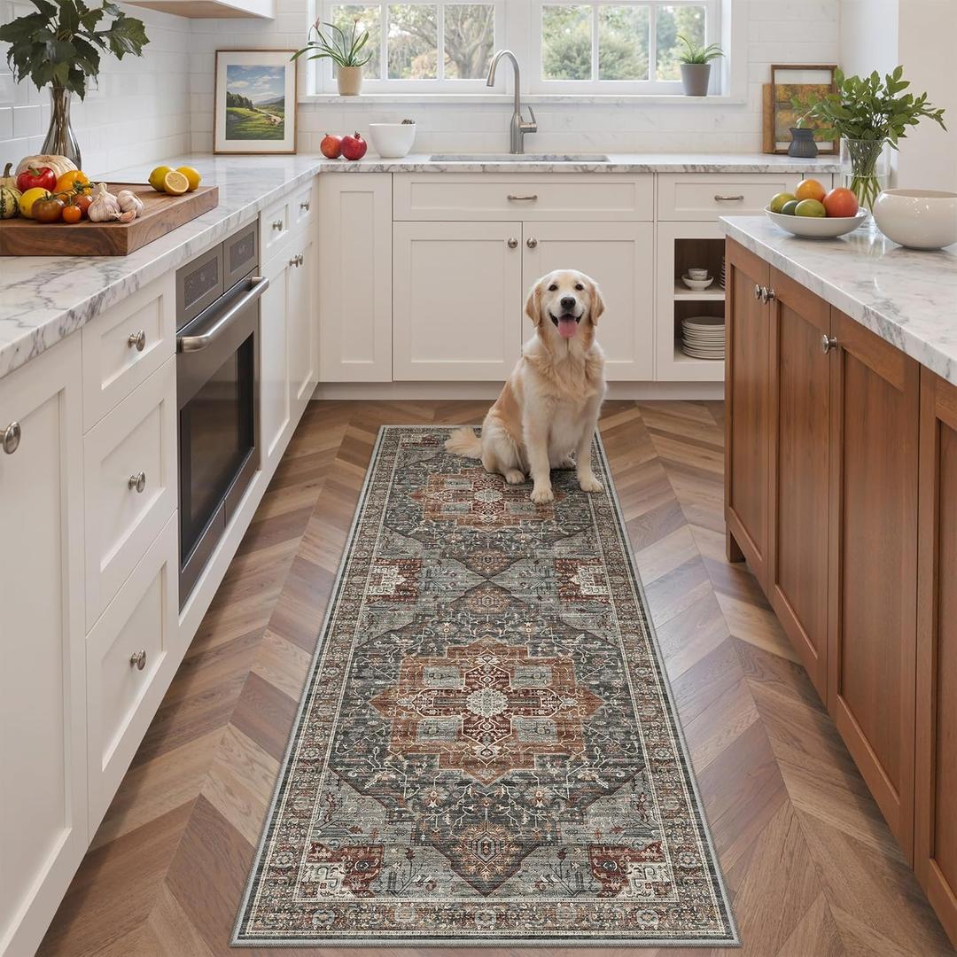 Washable Runner Rug 2x6 Runners for Hallways, Ultra-Thin Carpet Runners for Entryway Anti Slip Backing Runner Rugs for Kitchen Laundry Room Indoor Hallway (Grey/Brown/Tan)