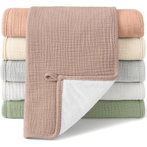 Bearmoss Muslin Burp Cloths, 100% Cotton Baby Burping Clothes, Large Extra Soft Absorbent for Unisex Newborn Boy and Girl, 20x10in, 6 Pack (Multicolor)