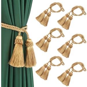 Curtain Tiebacks Handmade Decorative Curtain Holdbacks Rope with Tassel (Gold, 6P)