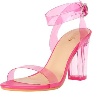 ZriEy Clear Block Sandals Chunky Heels for Women 3.35 Inch Open Toe Adjustable Ankle Strap Pump Sandals for Weddings Parties Daily Wear Rose Size 7